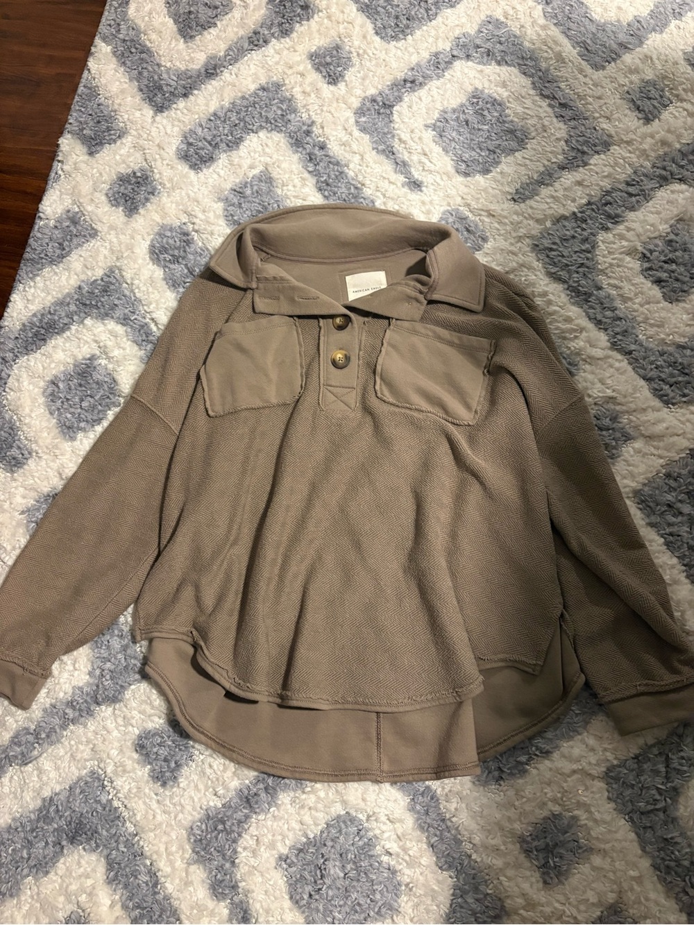 American Eagle Outfitters Taupe Polo-Style Pullover Sweater